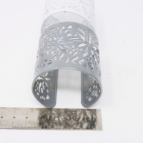 Floral Cutout Cuff Metal Bracelets White Silver - Picture 8 of 9
